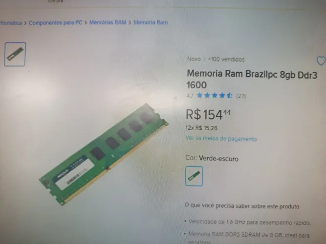 2 Memória RAM de 8gb 1600 pc
