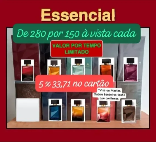 Essencial de 280 por 150 à vista cada<br>5 x 33,71 no cartão Visa ou Master. 