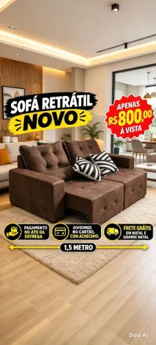 Retrátil novo e elegante para você renovar a sala, entregamos grátis em Natal e região.