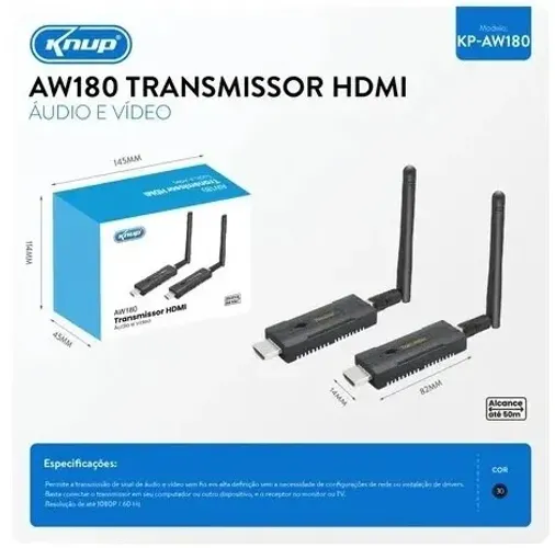 Transmissor Receptor Hdmi Sem Fio De Video 50 Metros Vídeo Preto
