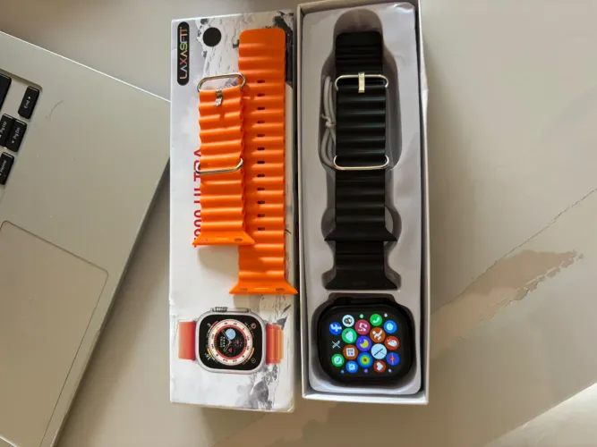 Título: Relógio Smartwatch T900 Ultra + 2 Pulseiras Laranja e Preta