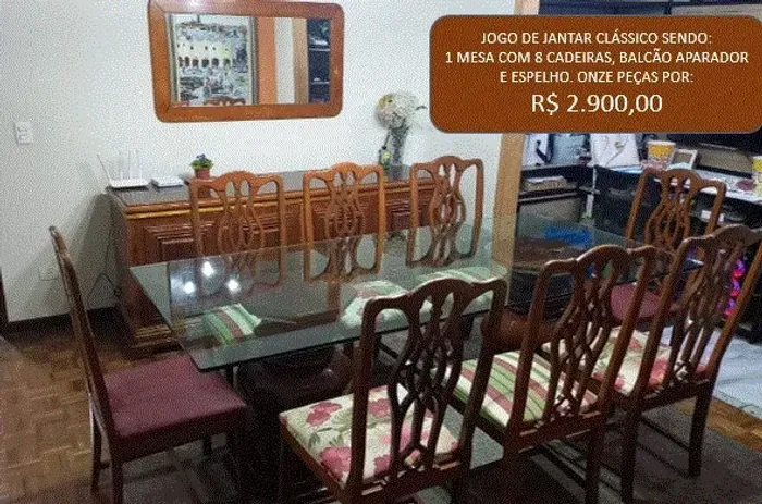 Mesa de Jantar com 8 cadeiras, balcão e espelho