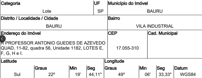 Terreno de leilão em VILA INDUSTRIAL / BAURU / SP | Leilão SFI - Edital Único