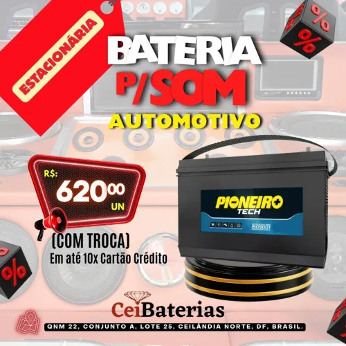 Bateria Pioneiro 115Ah Estacionária Nobreak para Som automotivo. 
