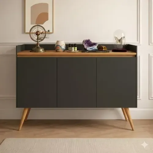 Buffet Gold 3 Portas Preto/Mel | Design Moderno