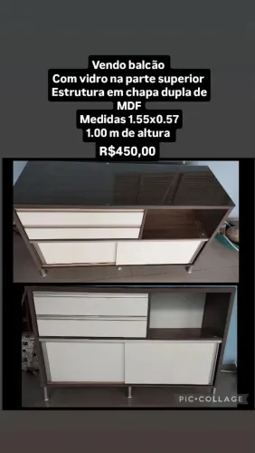 Balcão com tampo de vidro