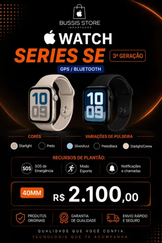 NOVO/ LACRADO Apple Watch serie SE 3º Geração 40mm / Starlight ou Preto - Loja Fisica