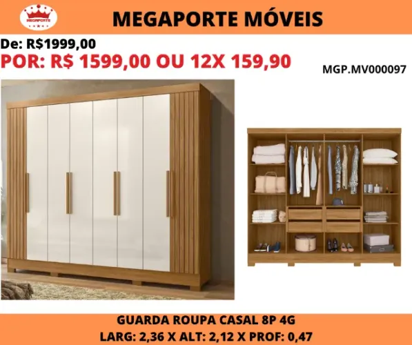 Guarda Roupa Casal Diplomata com 8 Portas 4 Gavetas