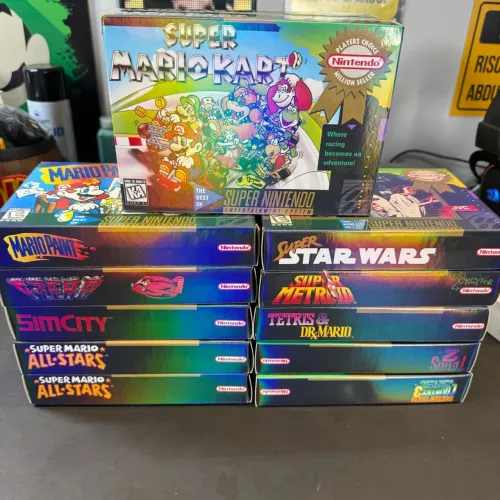 Cartuchos SNES c/ caixa e berço na promoção