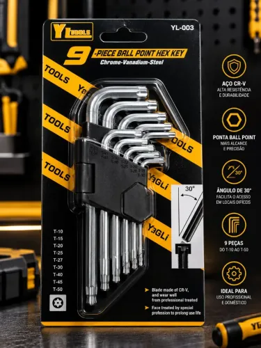Kit Jogo de Chaves Allen Torx 9 Peças com Ponta Esférica YL-003 NOVA