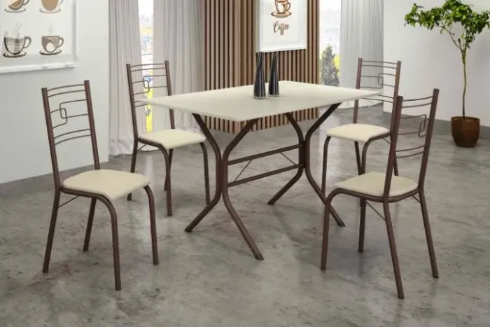 Mesa de Cozinha Paraty 120x75 Marrom Tmp Ardosia Off White 4Cds Marrom.Creme Teixeira
