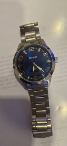 Relógio Seculus Masculino Aço Inox Mostrador Azul Usado