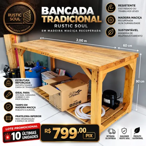 Bancada tradicional 2,00x60x90. 799,00 Pix