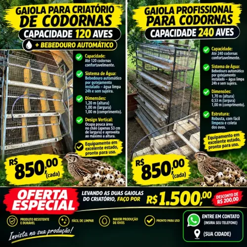Gaiolas (Criatorio) profissional para codornas