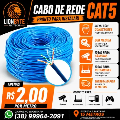 CABO DE REDE CAT5 SOB MEDIDA - PRONTO PARA INSTALAR