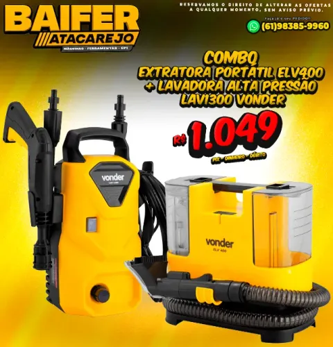 Extratora Portátil ELV400 + Lavadora Alta Pressão Lav1300 Vonder