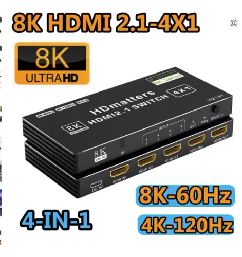 splitter HDmatters hdmi 2.1 5 portas in e 1 porta out suporta 4k ate120hz