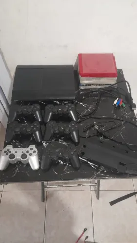PS3 Super Slim + 6 Controles + Volante + Jogos | Lote Completo