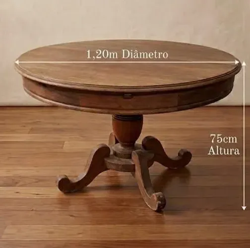 Mesa redonda de madeira maciça de vinhático 1,20cm x 75cm.
