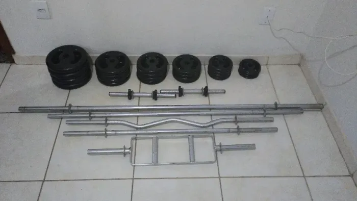 Kit de Musculação 100 kg com Anilhas e Barras
