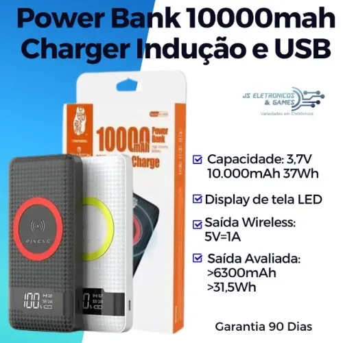 Power Bank 10000mah Charger Indução e USB - Loja física - Garantia