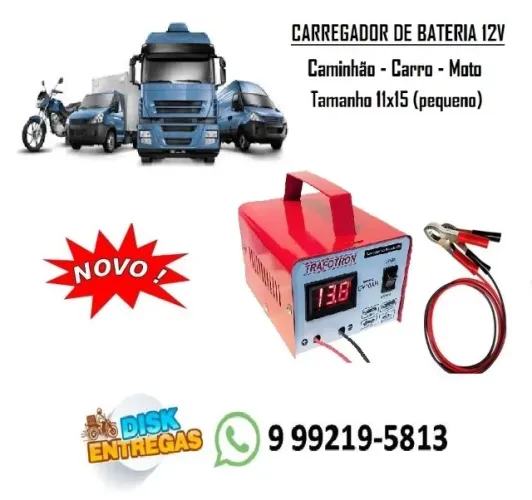 Carregador de Bateria Automotivo Portátil (Pequeno) 12v Com Voltímetro Cod:007 (NOVO)