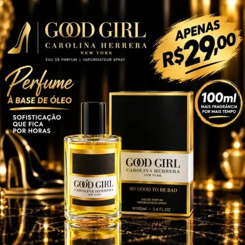 Perfume Good Girl Carolina Herrera 100ml ? À Base de Óleo, Alta Fixação