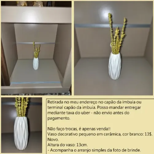 Vaso pequeno em cerâmica branco novo