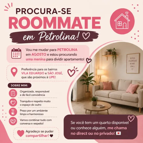Procuro menina para dividir apartamento Bairro São josé/ Vila eduardo
