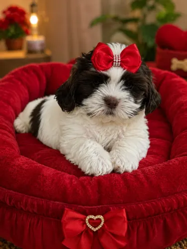 Lhasa apso fêmea branca e chocolate! 