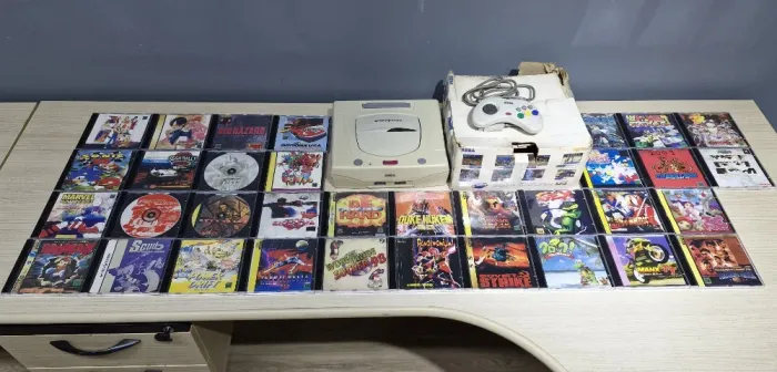 SEGA SATURN BRANCO + 34 JOGOS + CONTROLE ORIGINAL | RARIDADE PARA COLECIONADOR