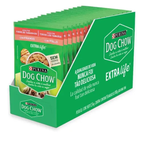 Pack Dog Chow Ração Úmida Adultos Frango - Com 15 Sachês 100g  cada 