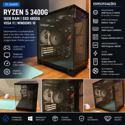 PC Gamer Ryzen 5 3400G | 16GB RAM | SSD 480GB | Vega 11 | Windows 11