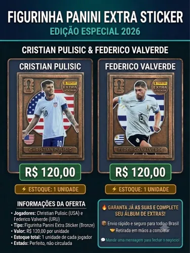 Figurinha panini extra sticker Pulisic e Valverde copa do mundo de 2026
