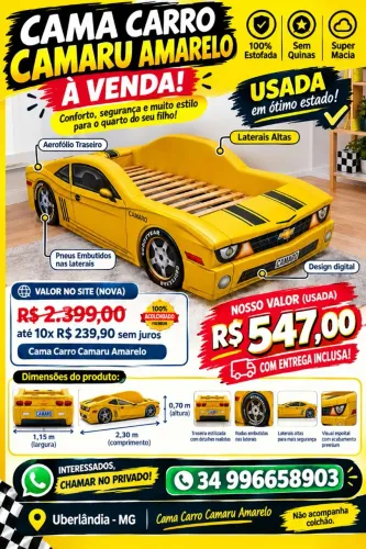 Cama Solteiro de Carro Camaro Amarela Estofada! - Entrega Grátis