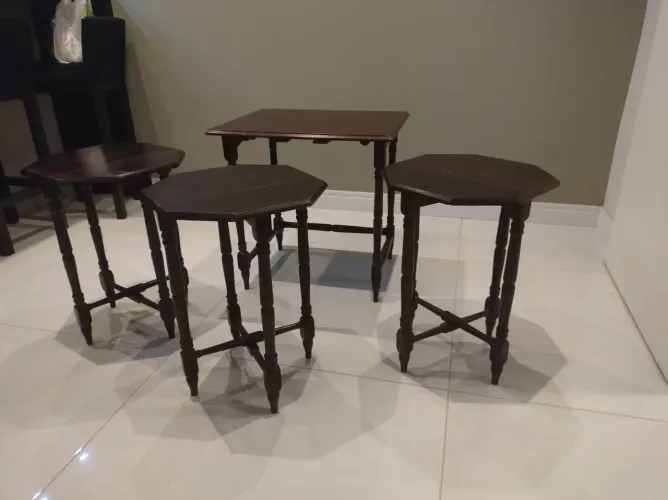 Antigo Conjunto Mesa Apoio Colonial Jacarandá
