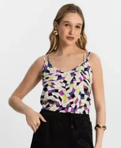 Blusa de Alça Feminina Estampada Rovitex Roxa Tam M