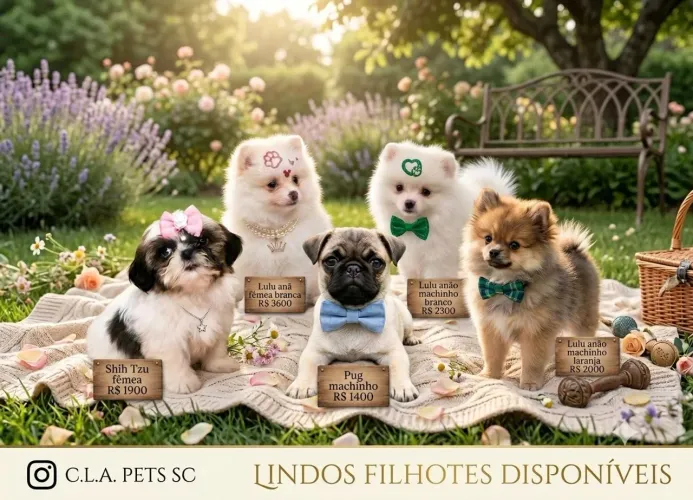 Filhotes Lulu da Pomerânia, Pug e Shih Tzu