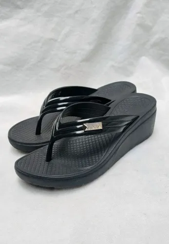 Chinelo Anabela Feminino Preto Salto Plataforma Confortável - Numeração 35