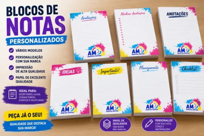 BLOCOS DE NOTAS PERSONALIZADOS - AM GRÁFICA RÁPIDA