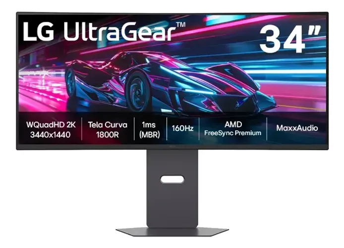 Monitor Gamer LG UltraGear Curvo 34G600A-B 34" QuadHD 2K, UltraWide 1800R, 160Hz, 1ms(MBR)