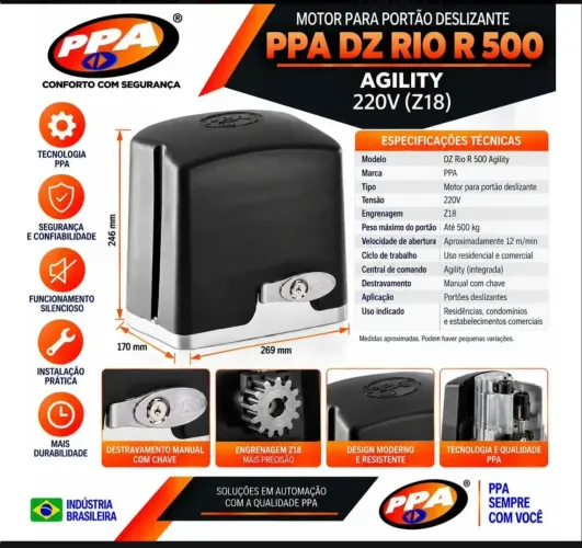 Motor Portão Deslizante Ppa Dz Rio R 500 220v Z18 Preto/cinza 127/220v Z18