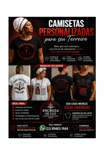 CAMISETAS PERSONALIZADAS PARA TERREIROS, TENDAS E CASAS ESPIRITUAIS