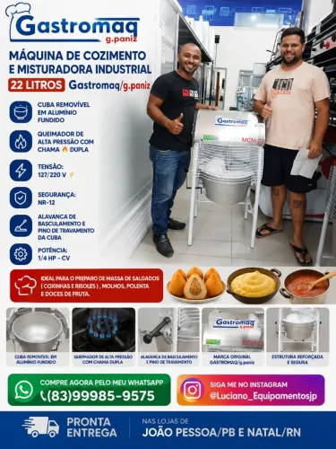 MÁQUINA DE COZIMENTO E MISTURADORA INDÚSTRIAL 22 LITROS GASTROMAQ 