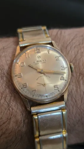 Relógio suíço Mirvaine Calatrava 30mm raro 666A calibre WE30 pulseira plaquê de ouro 18k
