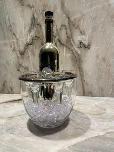 Balde Riva em Prata + Vidro e Acompanha 6 Copos de Shot em Vidro