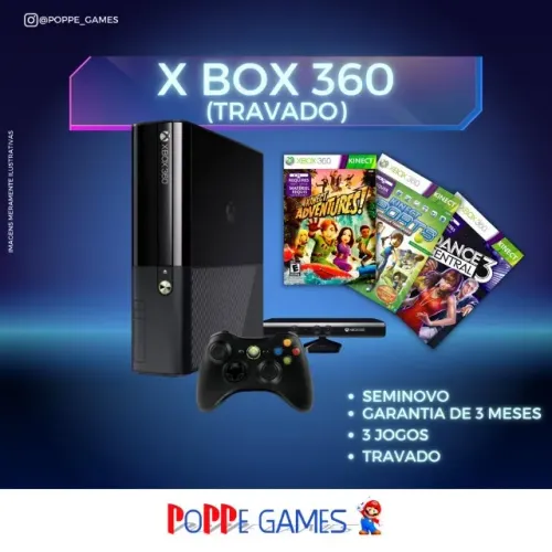 Xbox 360 Travado com 1 Controle 3 Jogos e um Kinect Semi Novo