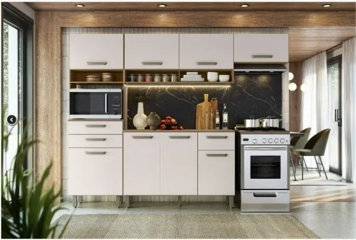 Cozinha Compacta 8 Portas 2 Gavetas e Balcão com Tampo Siena