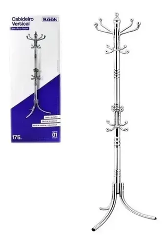 Cabideiro Vertical Aço Inox Kook 12 Gancho 175cm Oga03008