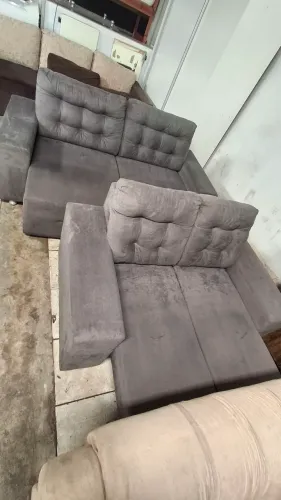 Jogo de sofa  retrátil cinza - 3 e 2 lugares semi-novo